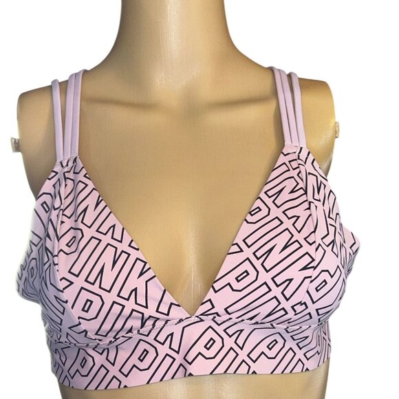 Victorias Secret PINK Strappy Back Logo Bralette Size L Unlined Girly - Picture 2 of 6
